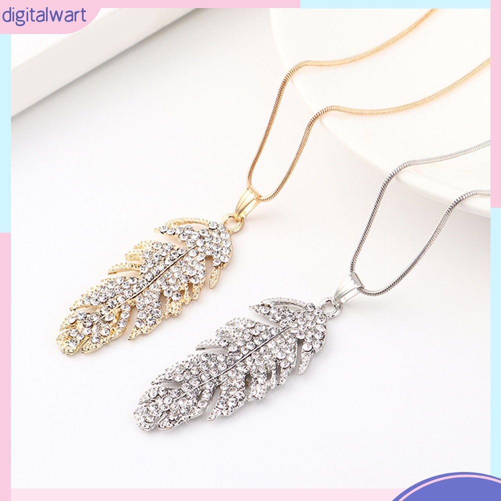 Bộ Dây Chuyền + Bông Tai Dáng Dài Hình Chiếc Lá Đính Đá Thời Trang Cho Nữ