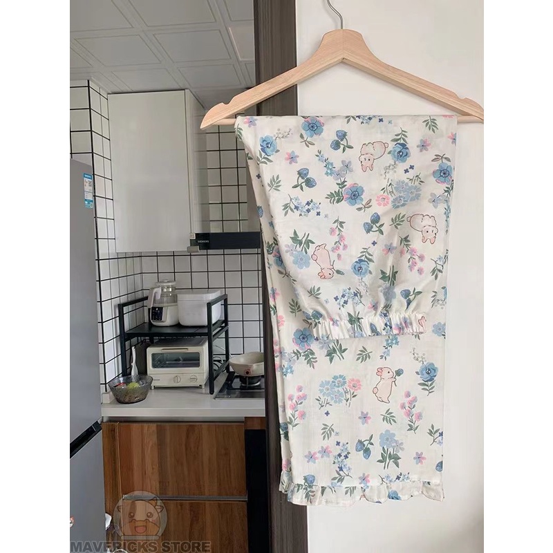 Quần Pijama Ống Rộng Họa Tiết Hoa Thoải Mái Thoáng Khí Cho Nữ