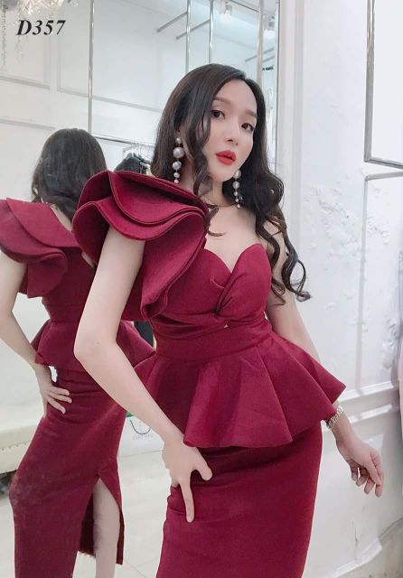 Đầm peplum lệch 1 vai sang chảnh _ hàng cao cấp