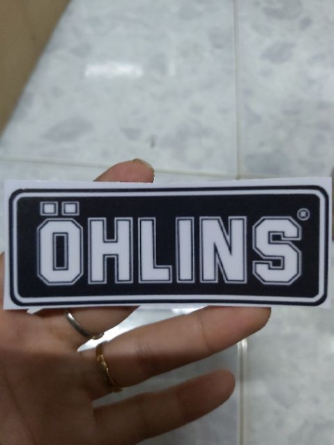 Tem Decal Ohlins Đen Chữ Trắng Dán Xe 9cm