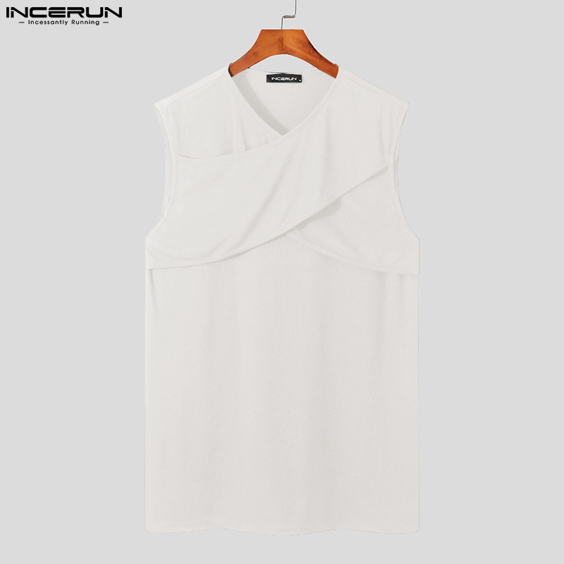 Áo ba lỗ INCERUN cổ tròn dáng rộng màu trơn thời trang dành cho nam