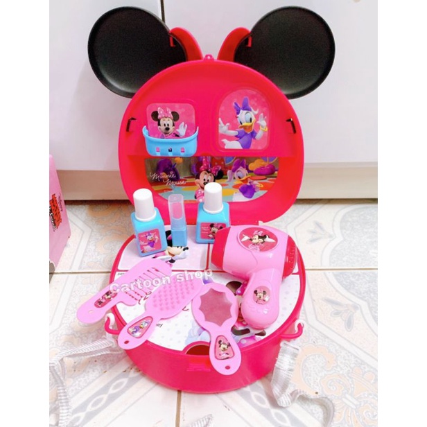 Túi xách đồ chơi trang điểm và phụ kiện làm tóc Minnie đồ chơi làm đẹp cho bé