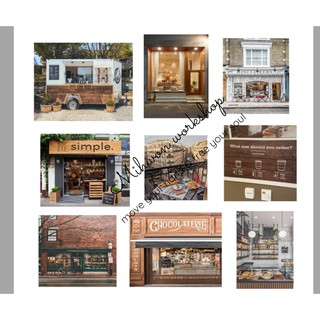 Sticker tiệm cà phê thành phố trang trí sổ planner, bullet journal