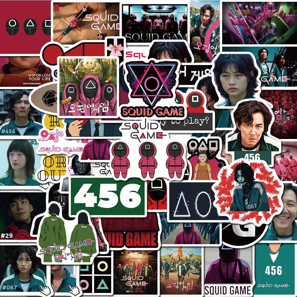 Sticker chủ đề phim Squid Game trang trí sổ tay/xe máy/ván trượt/máy tính/điện thoại/xe hơi làm quà tặng Halloween