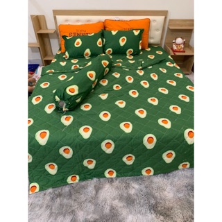 Trọn Bộ Chăn Ga Gối Cottong Poly Hè Thu 5 Món - Quả Bơ