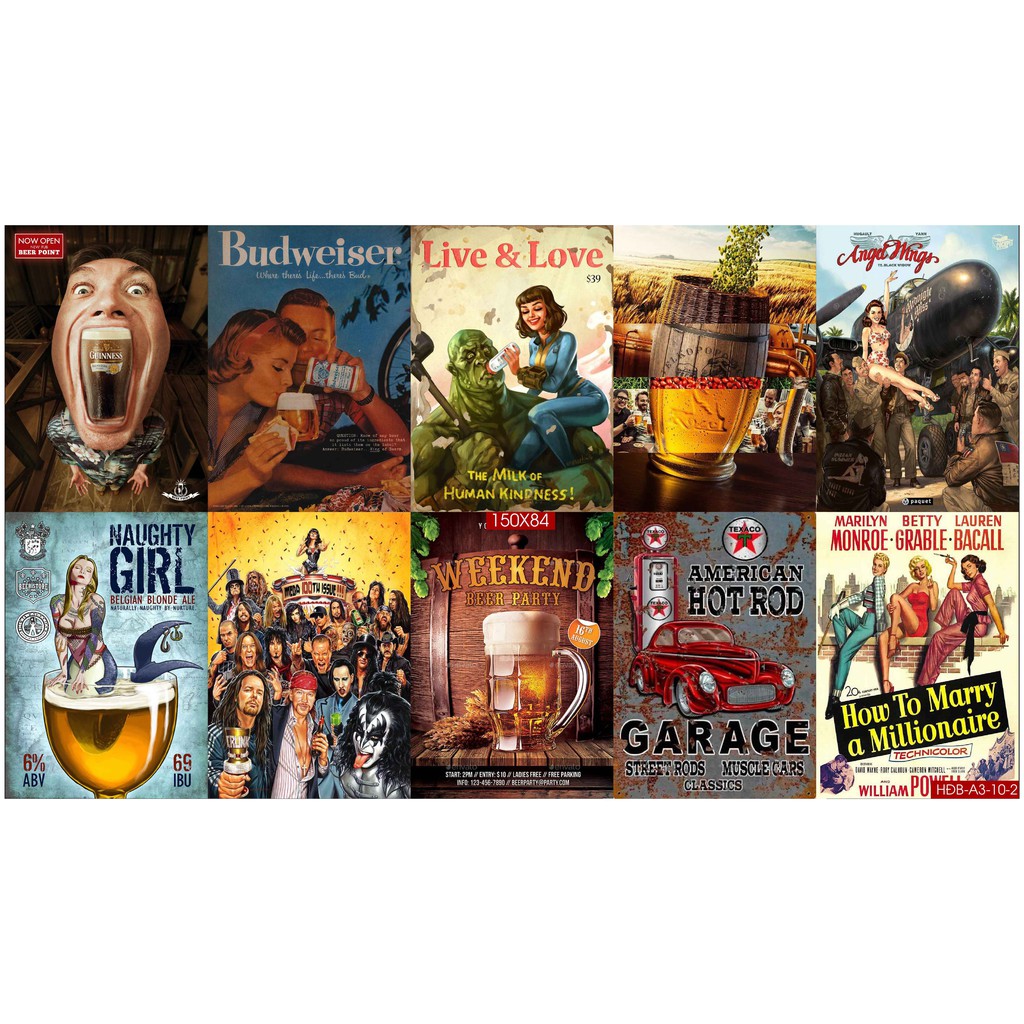 Beer-Combo Set 10 tờ Decal dán tường quán bia, quán nhậu,Quầy Bar