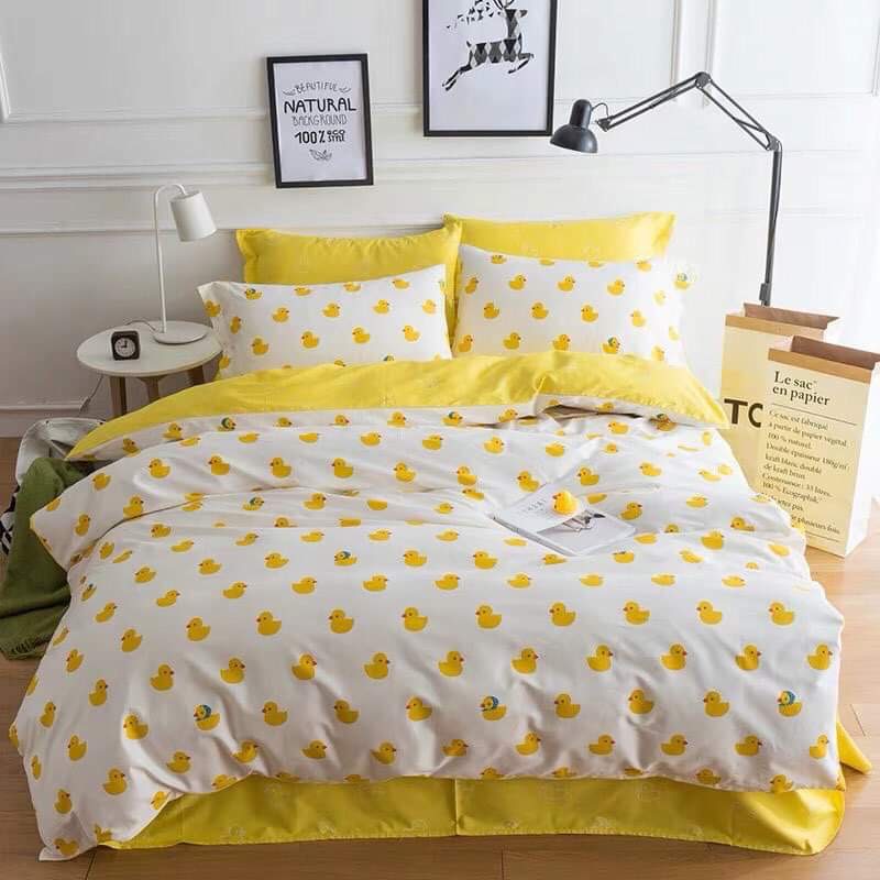 Bộ Chăn Ga Gối Poly Cottong Nhập hình vịt con kích thước tùy chọn theo yêu cầu của khách