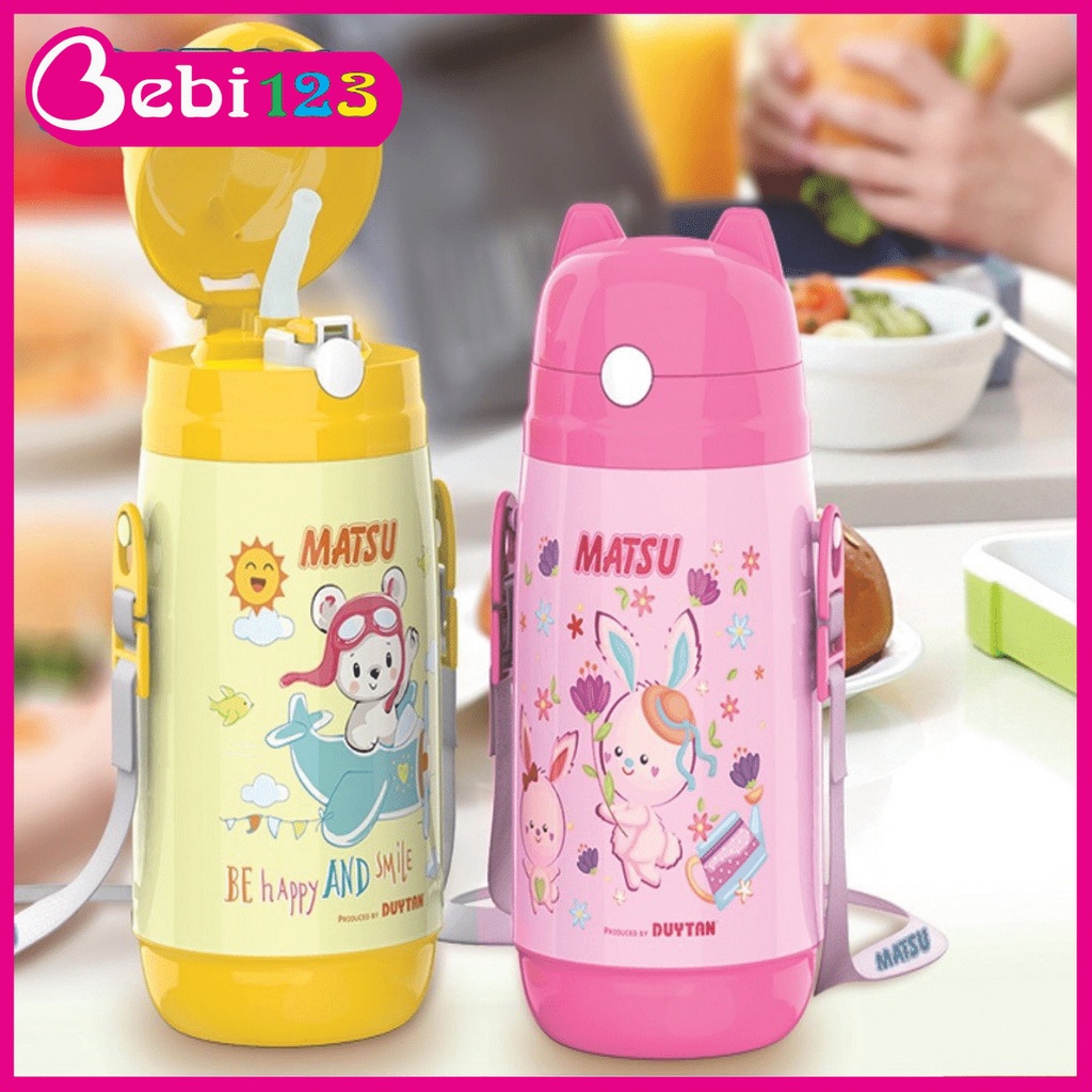 Bình nước đi học MATSU 400ml nhựa Duy Tân có dây đeo cho bé