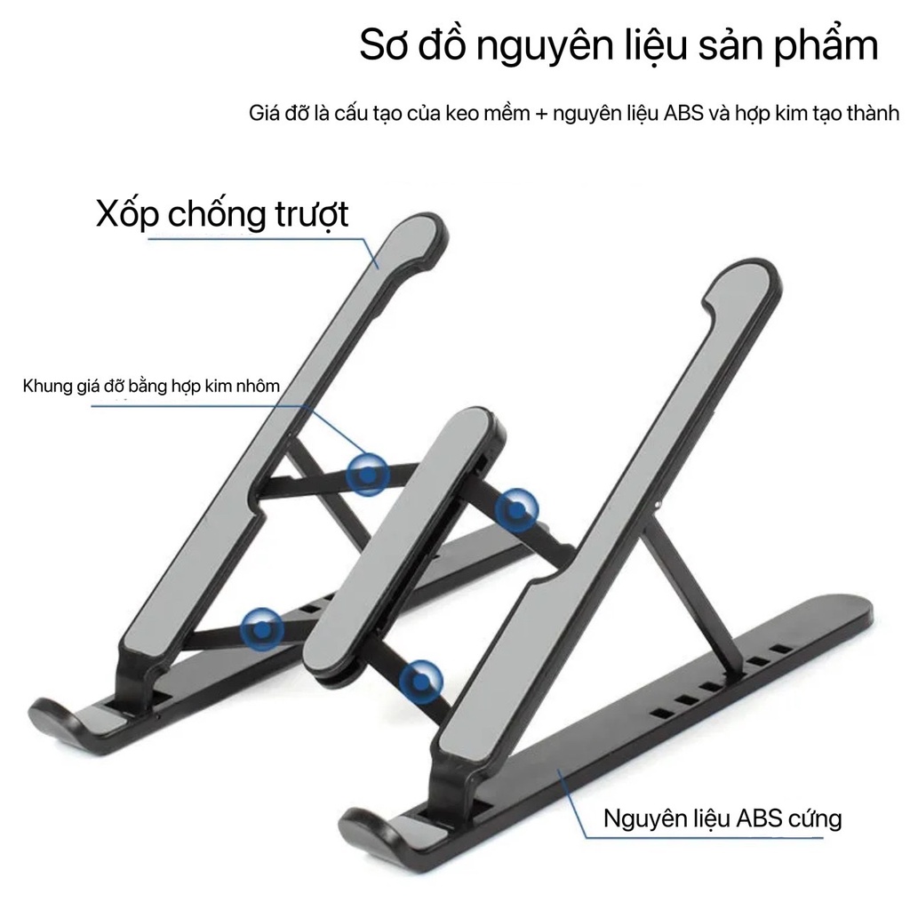 Giá đỡ LAPTOP, MACBOOK, IPAD, ... hỗ trợ tản nhiệt công thái học, có thể gấp gọn, thay đổi chiều cao