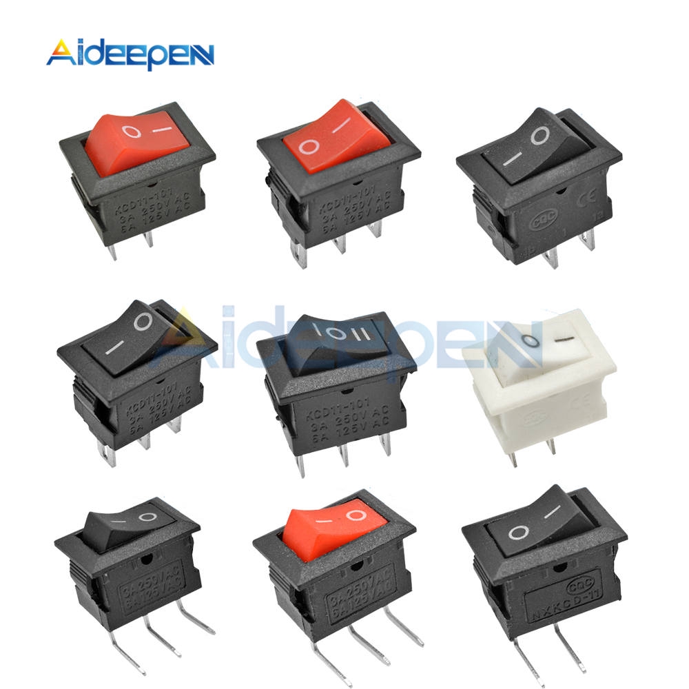 5PCS KCD11 2pin 3Pin ON-OFF 3A 250V 10*15MM Small Boat Rocker Switch 10x15 Snap-in Power Switch White Red and Black ON-OFF-ON