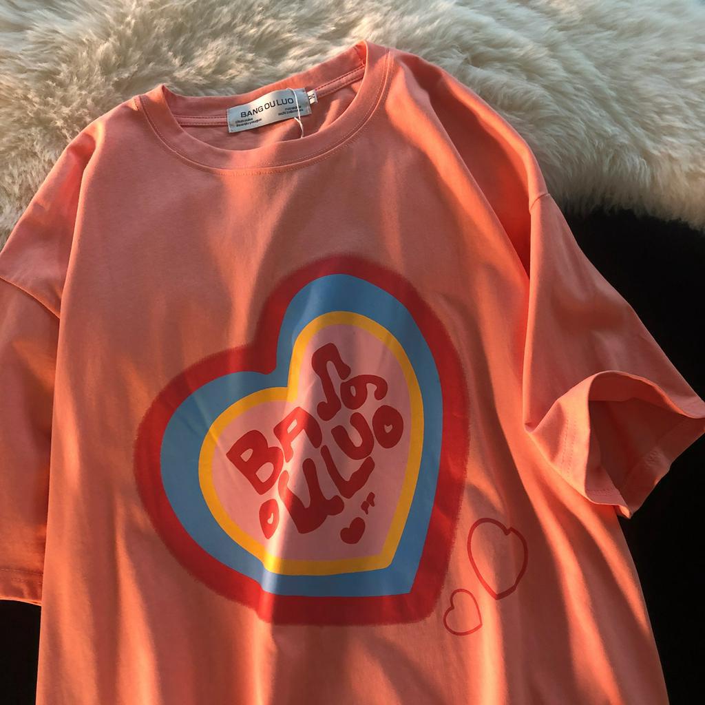 SUXI Áo Thun Nữ Tay Ngắn In Hình Trái Tim Phong Cách Hàn Quốc