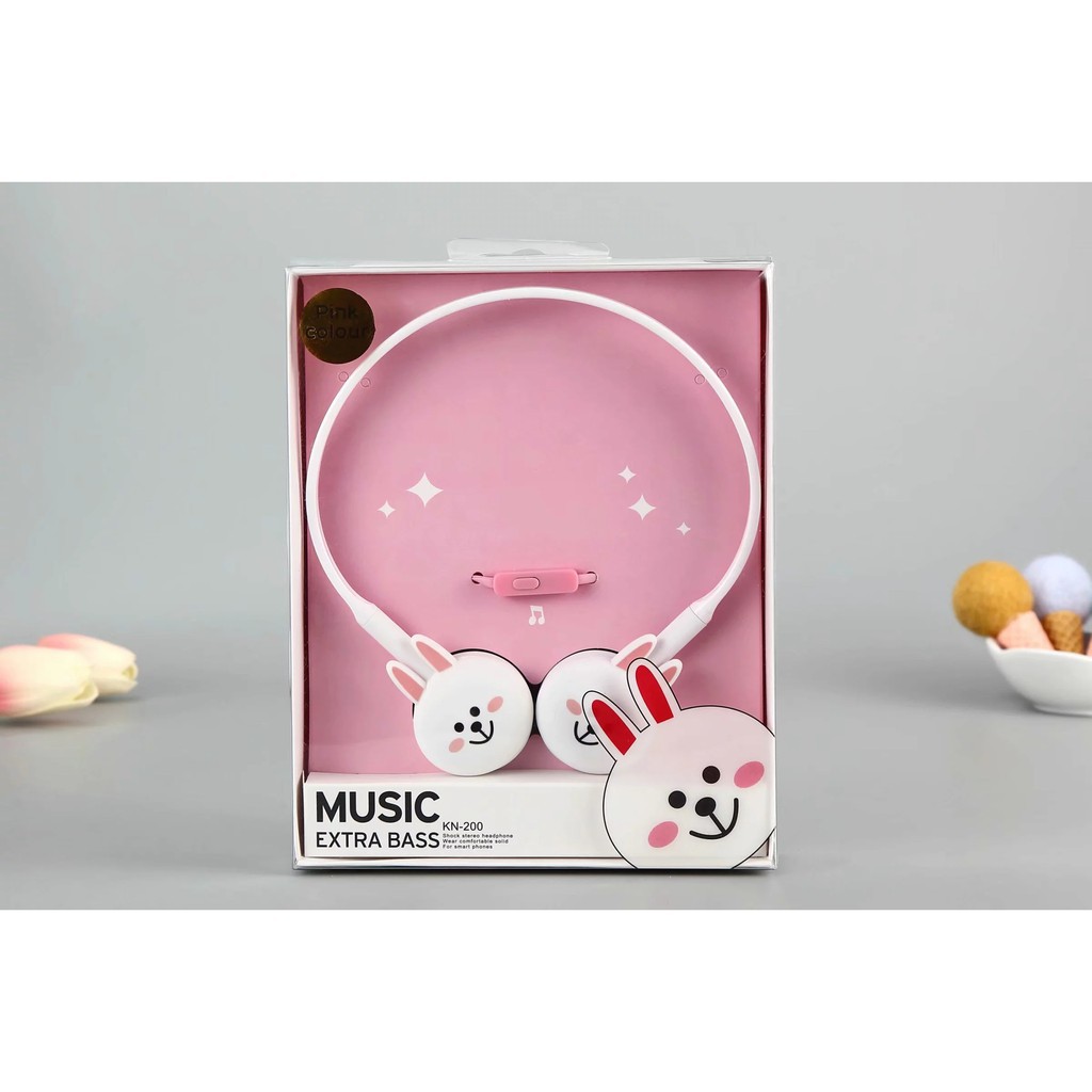 Tai nghe chụp Tai Headphone gấu thỏ line cute, âm lượng cực khủng, âm bass mạnh mẽ, có mic đàm thoại