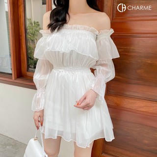 đầm trắng trễ vai bèo