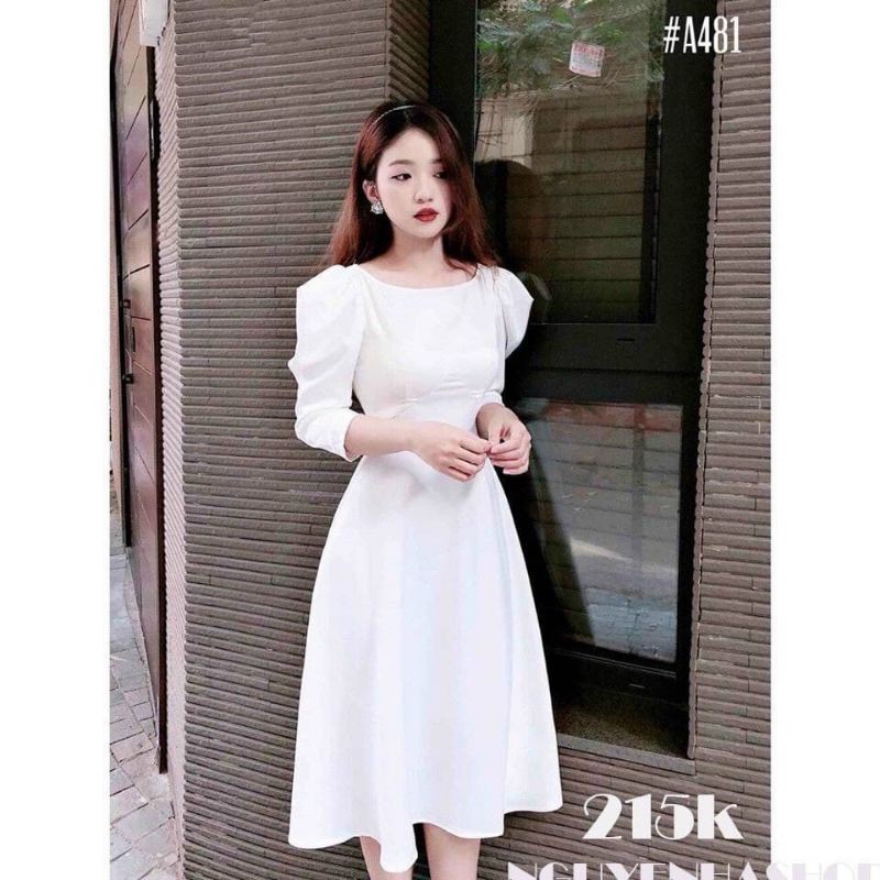 Đầm xòe tay phồng cổ thuyền thanh lịch