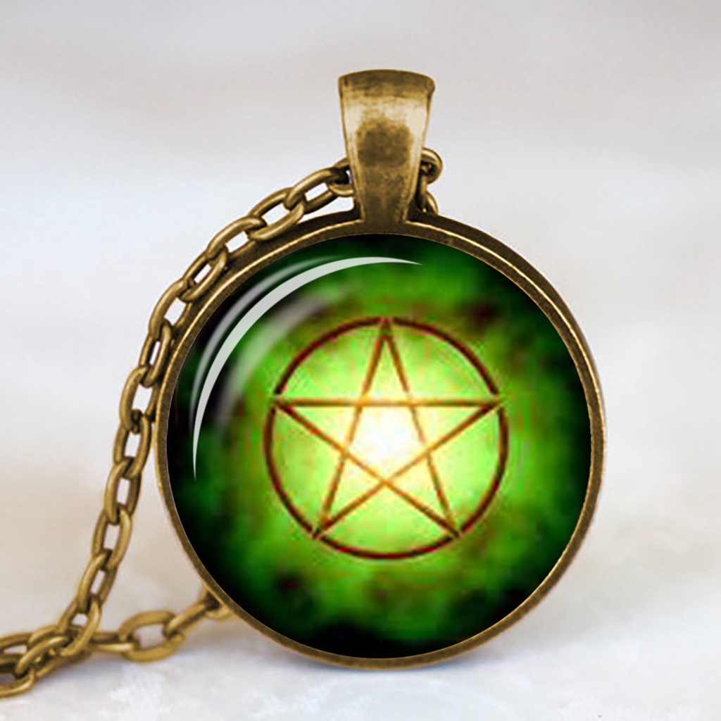 Occult Vòng cổ Mặt Kính Biểu Tượng Ngôi Sao Năm Cánh Ngược Hình Ngôi Sao Đảo Ngược Satanic