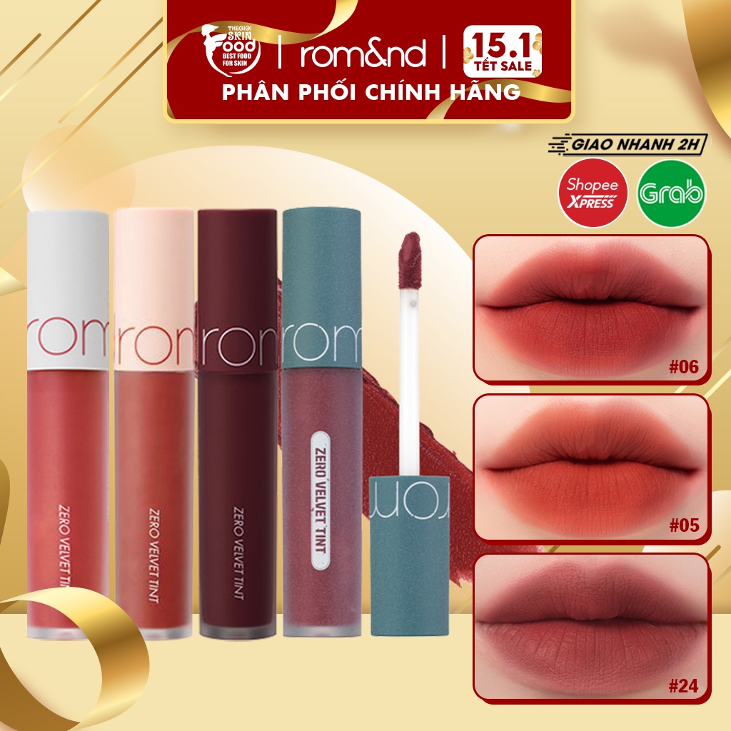 [Full 25 màu] Son kem lì, lên màu chuẩn Hàn Quốc Romand Zero Velvet Tint 5.5g (05 đỏ gạch, 06 đỏ nâu, 20 đỏ trầm)