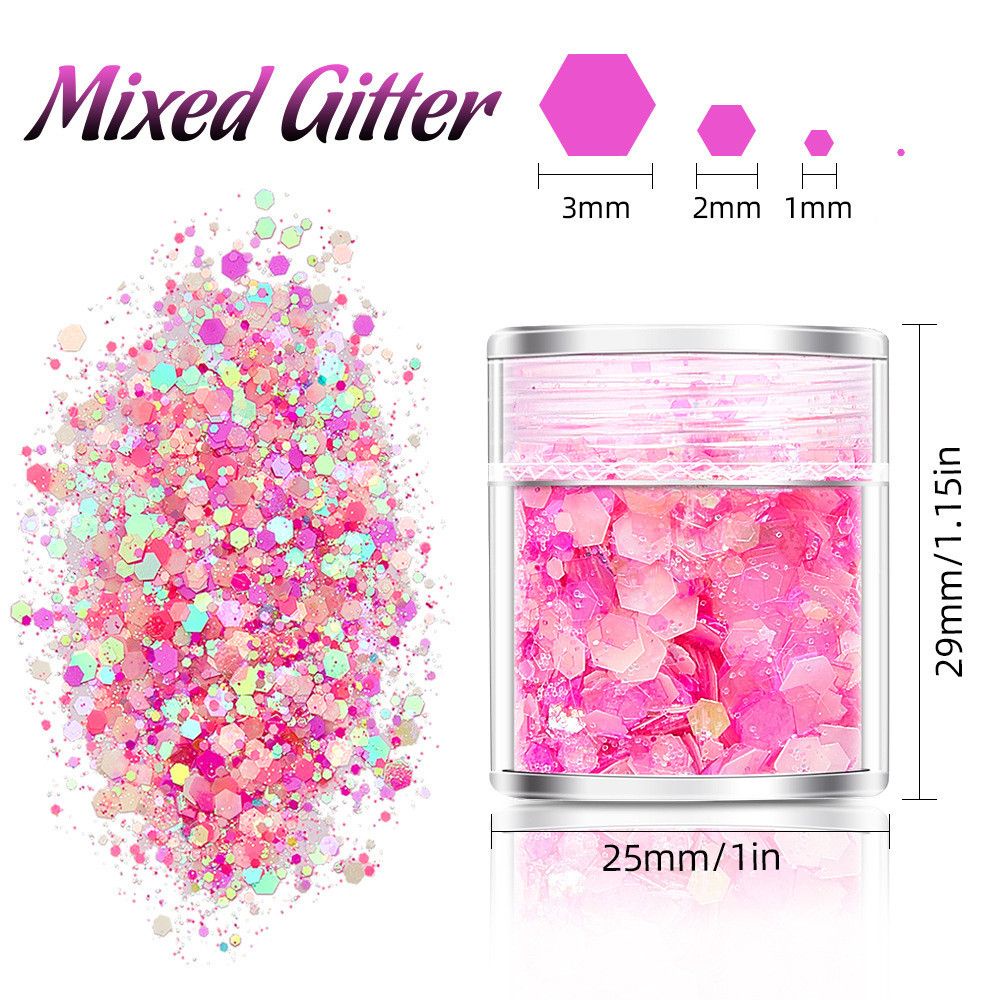 Bột Kim Tuyến Dạ Quang Hình Lục Giác 24 Màu Tự Trang Trí Móng Tay