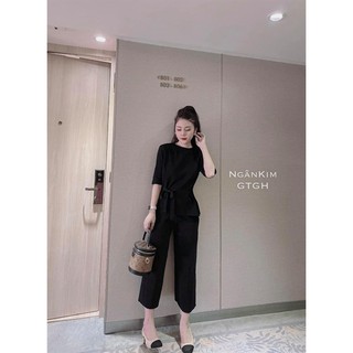 Sét áo len buộc eo mix quần suông - 1445
