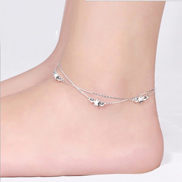 Lắc chân nữ bạc 925 dây đôi hình sao và bi xinh xắn sale giá rẻ | BigBuy360 - bigbuy360.vn