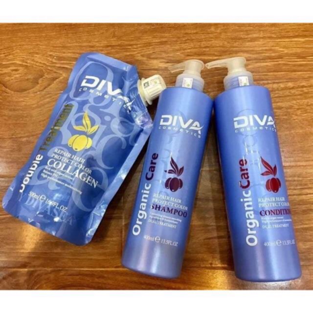 Bộ Dầu Gội Xả Diva XANH Argan MẪU MỚI 750ml + hấp collagen 500ml