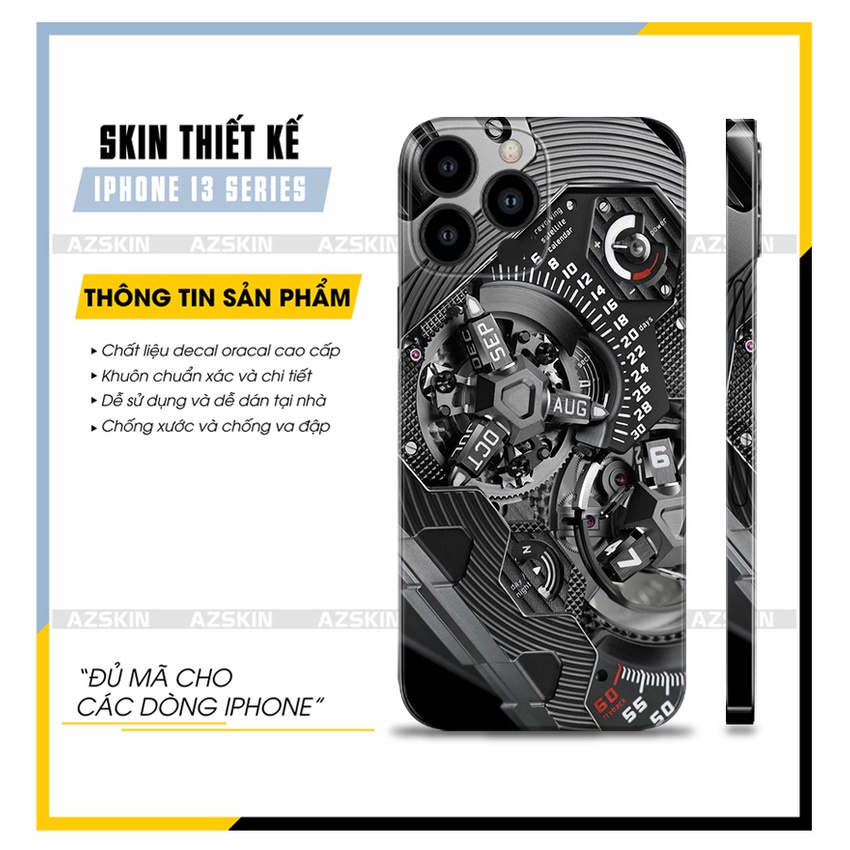 Miếng Dán IPhone 13 Mini/13/13Pro/13 Pro Max Đồng Hồ Cơ |SK_IPPT96| Chất Liệu Nhập Khẩu, Cắt CNC Dán Full Lưng Viền Máy