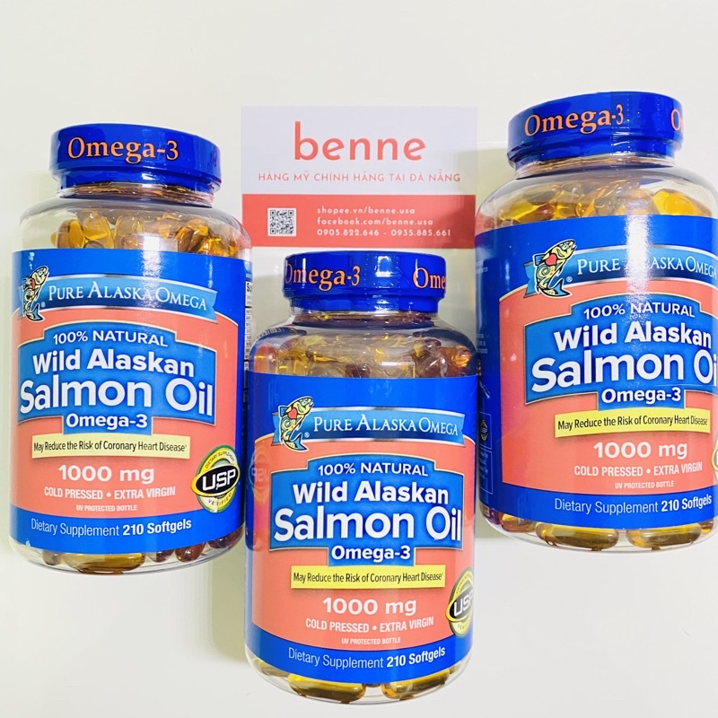 Viên dầu cá hồi Pure Alaska Salmon Oil Omega 3 1000 mg 210 viên của Mỹ
