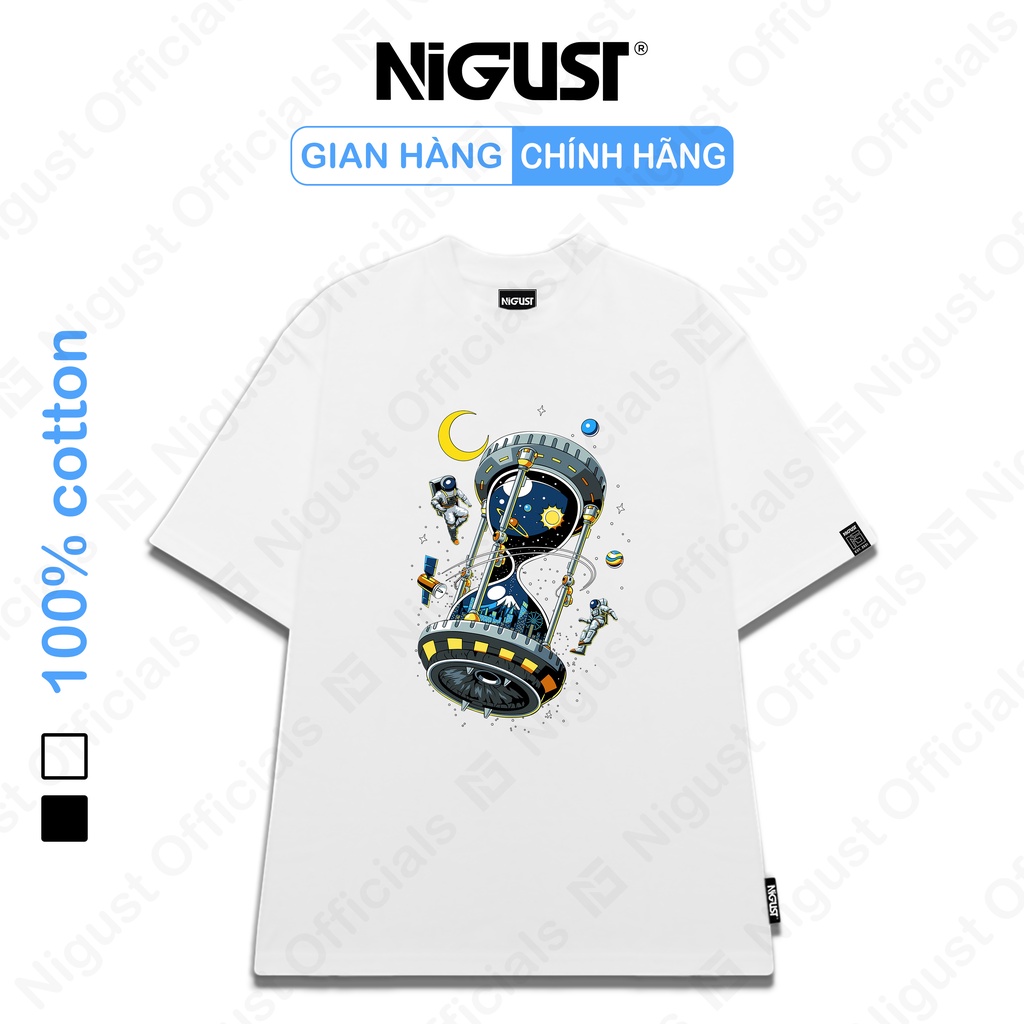 Áo Thun đen trắng tay lỡ NIGUST Hourglass N111 vải cotton cao cấp 4C Fullbox