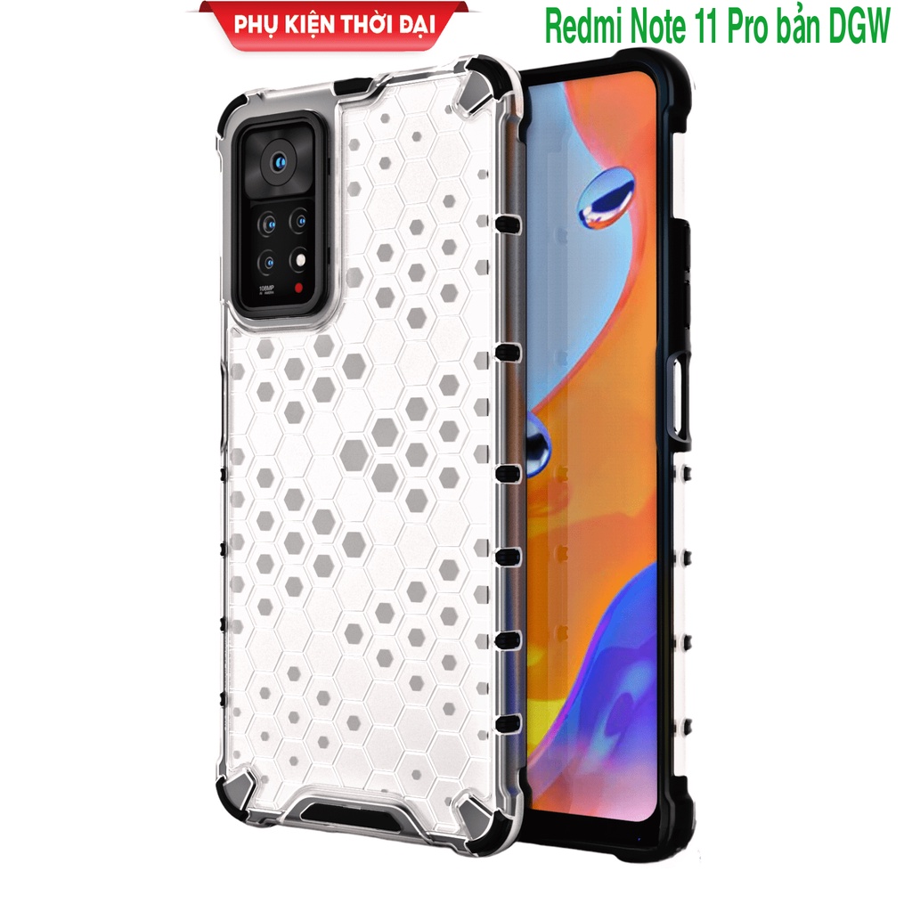 Ốp lưng Redmi Note 11 Pro bản DGW kiểu dáng tổ Ong vân lục lăng chống sốc cao cấp