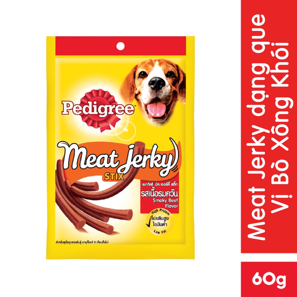 [Quà tặng không bán] Thức ăn vặt cho chó Pedigree Meat Jerky vị bò xông khói dạng que 60g