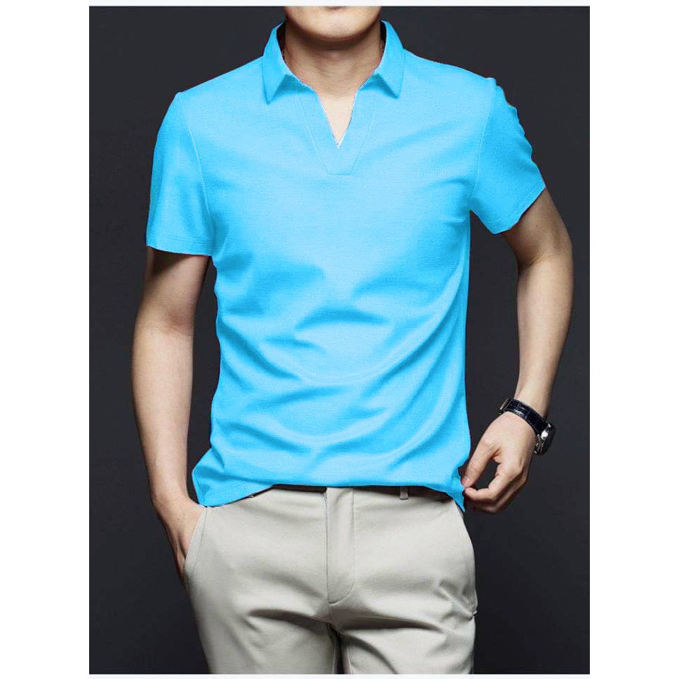 POLO CỔ V MÀU XANH NGỌC - chất thun cá sấu cotton 100% đang hot nhất