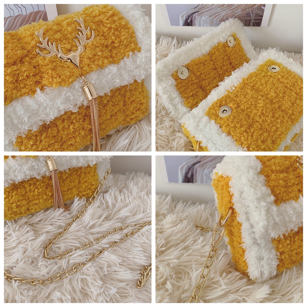 Túi tự đan handmade, túi đeo chéo len xù phối màu thời trang Hàn Quốc - Bộ phụ kiện đầy đủ LX203