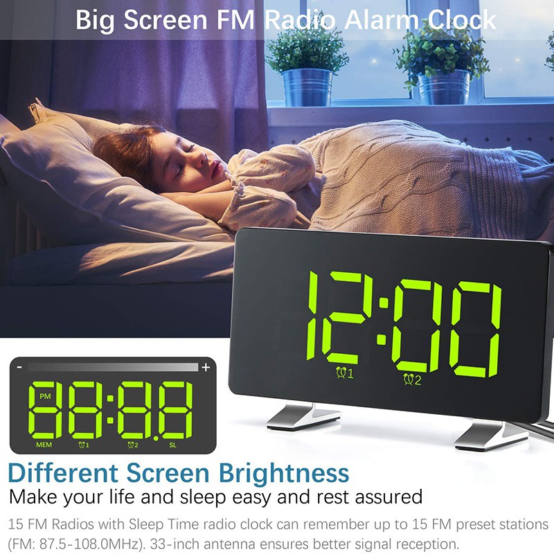 Alarm Clocks for Bedrooms with Radio, USB Port for Charging, 12/24H
