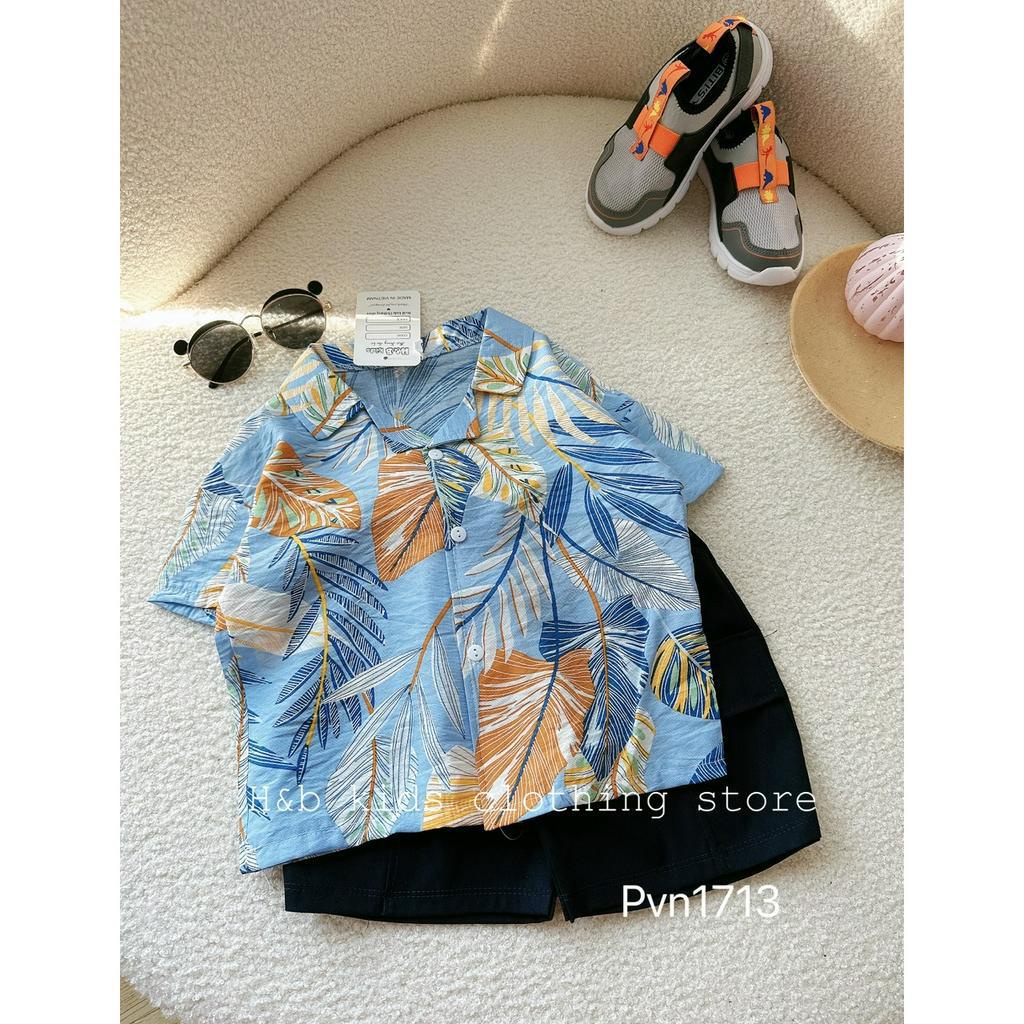 Quần áo bé trai, set bộ áo đũi lá phối short kaki 2 da xịn xò cho bé 8-26kg