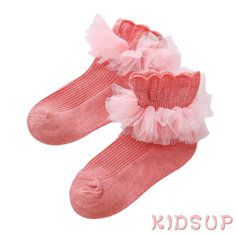 Kidsup- Vớ Ren Viền Bèo Nhún Màu Trơn Xuân Thu Cho Bé Gái (Trắng, Đỏ Rượu, Xanh Navy, Xanh Dương)