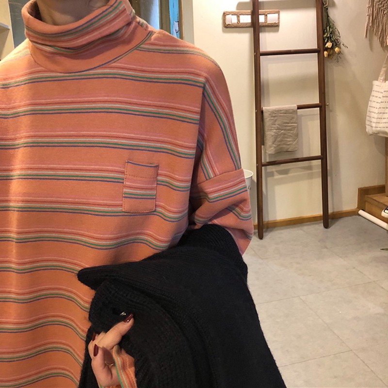 Có sẵn | Áo nỉ ulzzang cổ cao kẻ ngang MS2043 | BigBuy360 - bigbuy360.vn