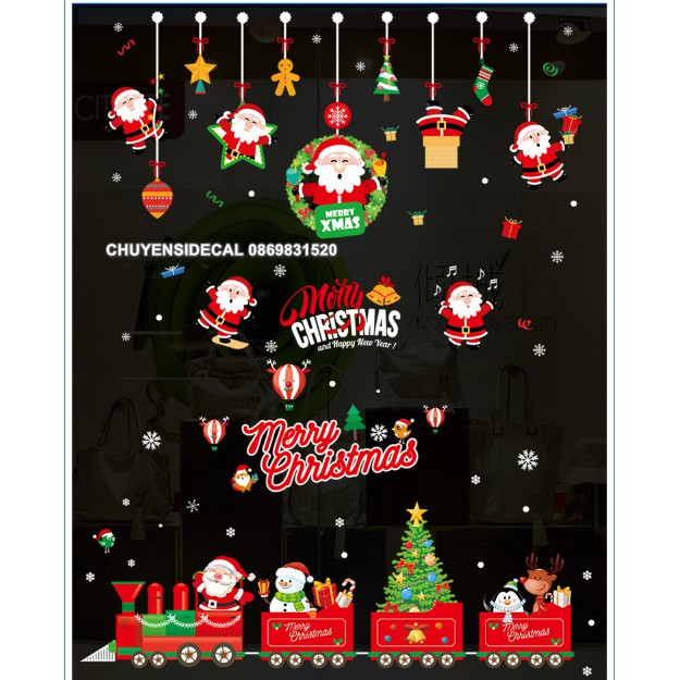 COMBO Decal dán tường Noel - Rèm Noel đỏ kết hợp Đoàn Tàu mới ( 2 tấm )