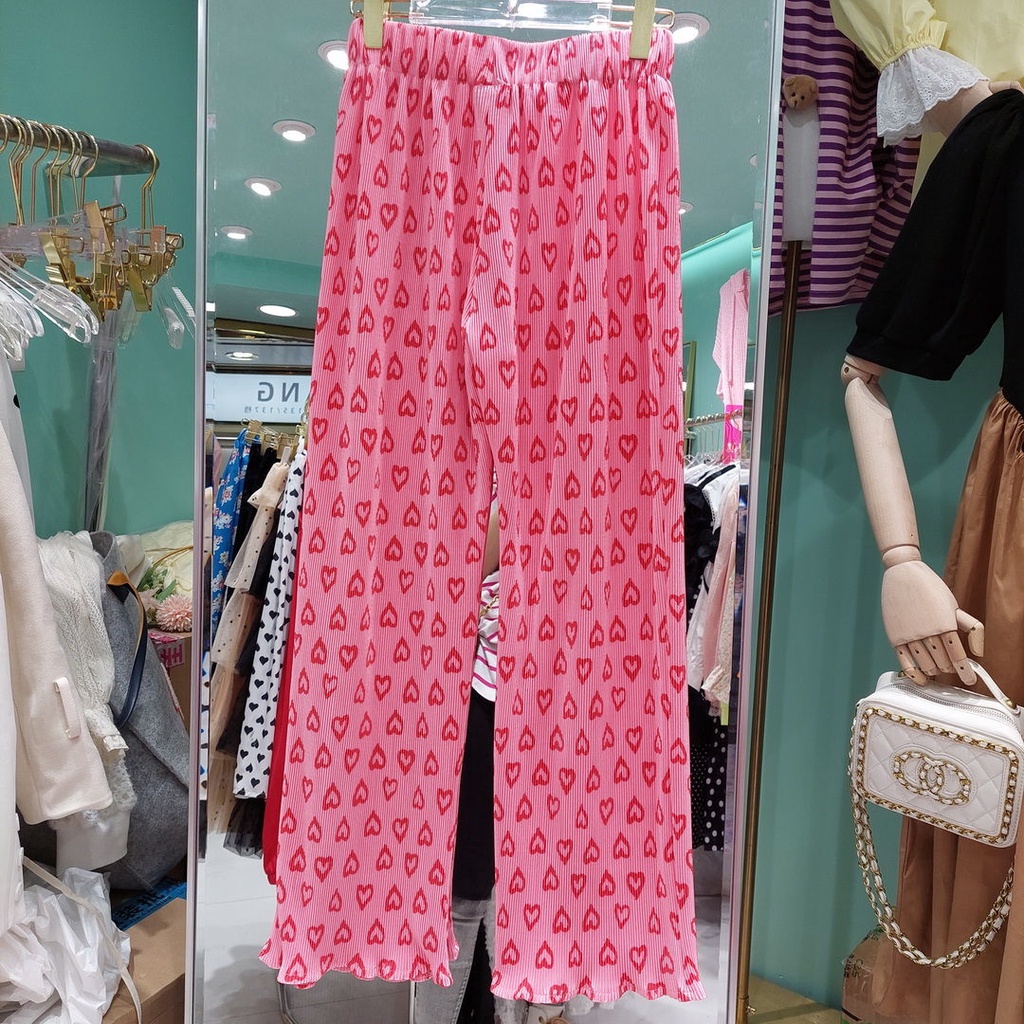 Jiashucheng Hàng Có Sẵn Quần Lụa Lạnh Ống Rộng Lưng Cao Co Giãn Size Lớn Thời Trang Mùa Hè