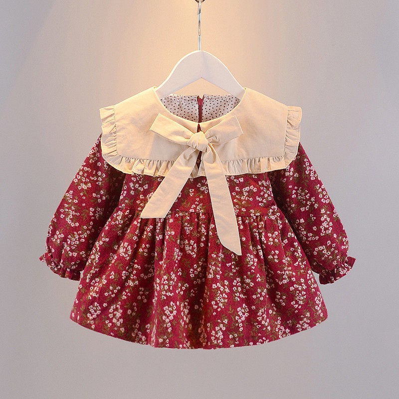 đầm công chúa Công Chúa Tay Dài Hoạ Tiết Hoa Phong Cách Hàn Quốc Cho Bé Gái