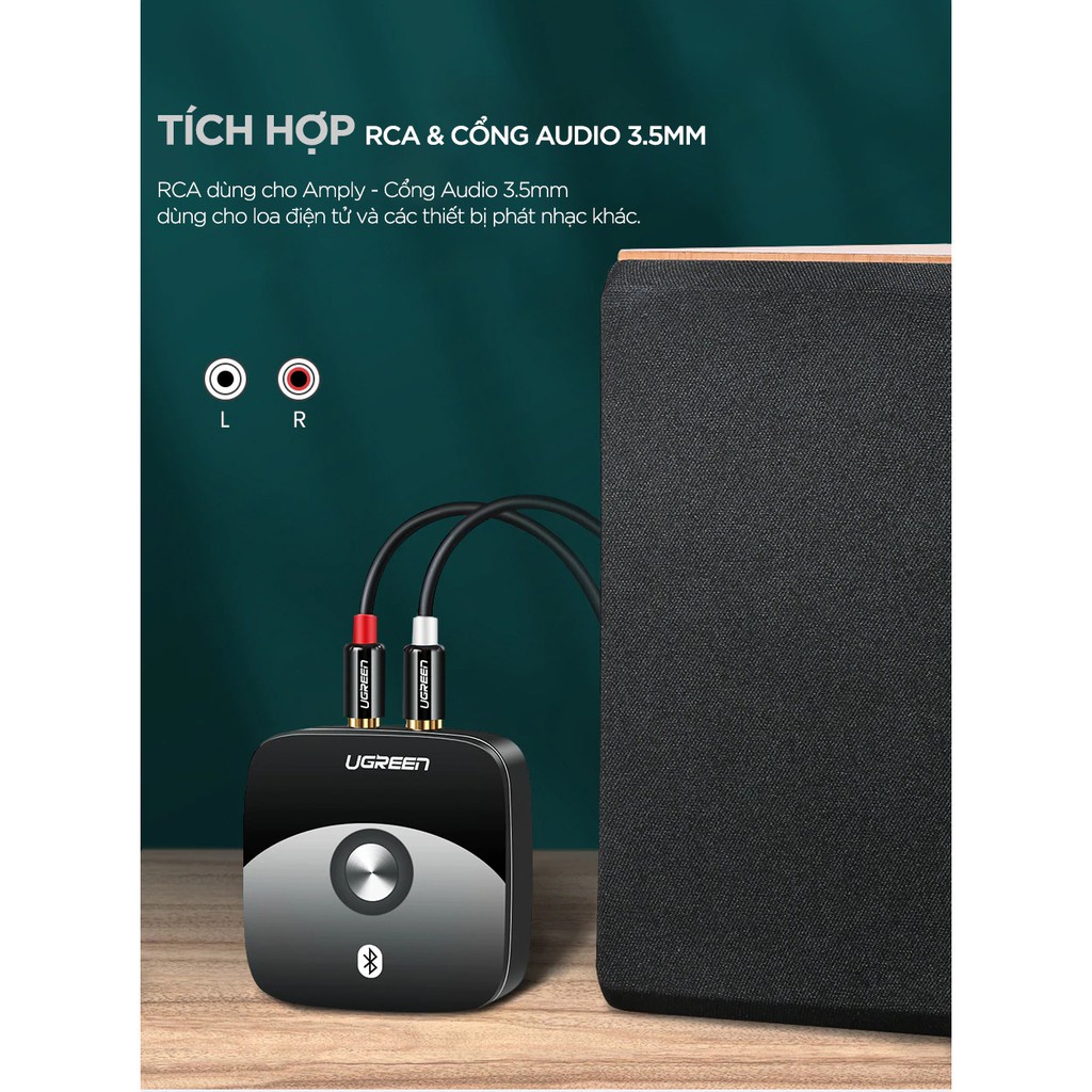 Thiết bị nhận Bluetooth 5.0 Music Receiver cho loa, amply Ugreen 30445 Cao cấp - Hàng chính hãng Bh 18 tháng