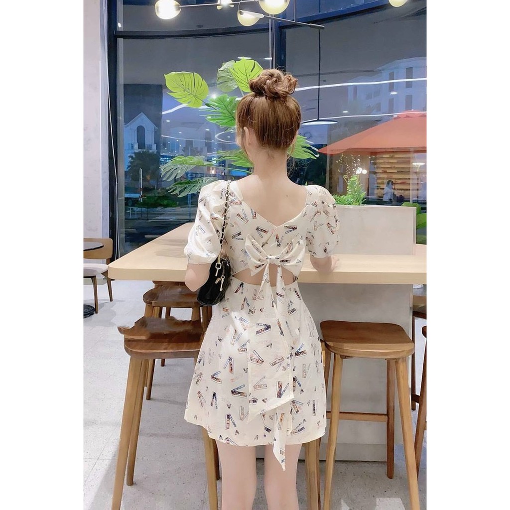 Đầm Nữ 3 Màu Sang Trọng Phối Lụa Họa Tiết In Hình 3D Cột Nơ Sau Lưng Cực Xinh Thời Trang - Winchois | BigBuy360 - bigbuy360.vn