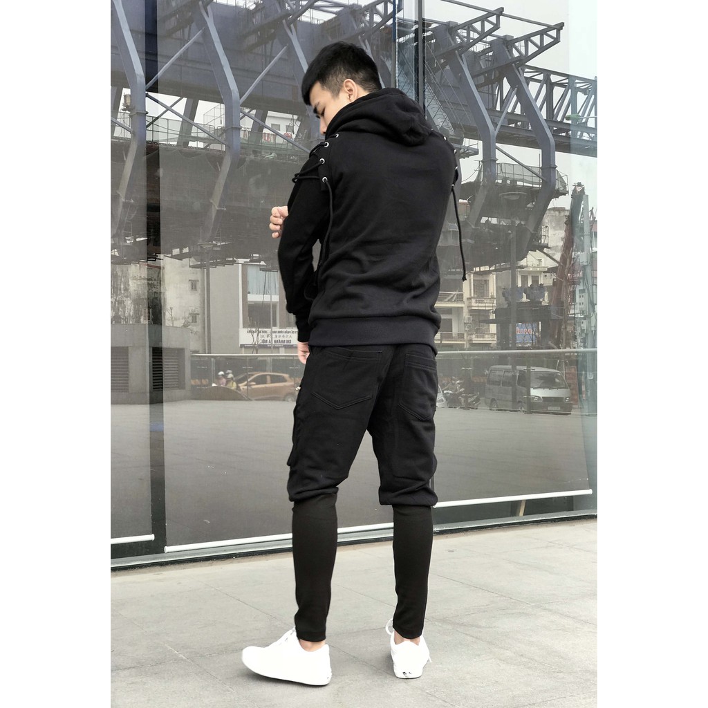 Áo hoodie đan dây kết hợp khóa kéo 018