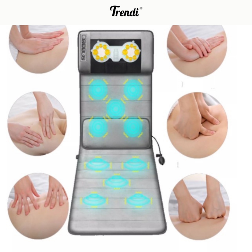 Nệm Mát Xa Toàn Thân TRENDI S10 - Có 10 Điểm Massage Vùng Lưng Kết Hợp Gối 3D Vùng Cổ Vai Gáy - Làm Nóng Hồng Ngoại