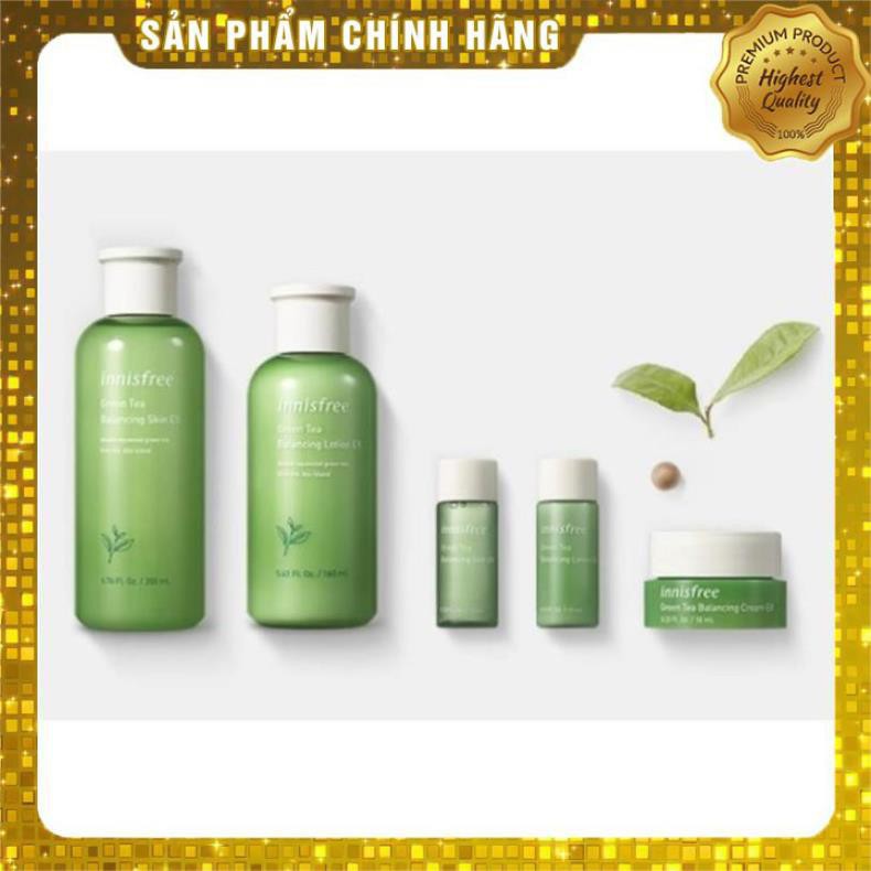 Hàng Chính Hãng Set Dưỡng Da Hỗn Hợp Innisfree Green Tea Balancing EX 5 Món