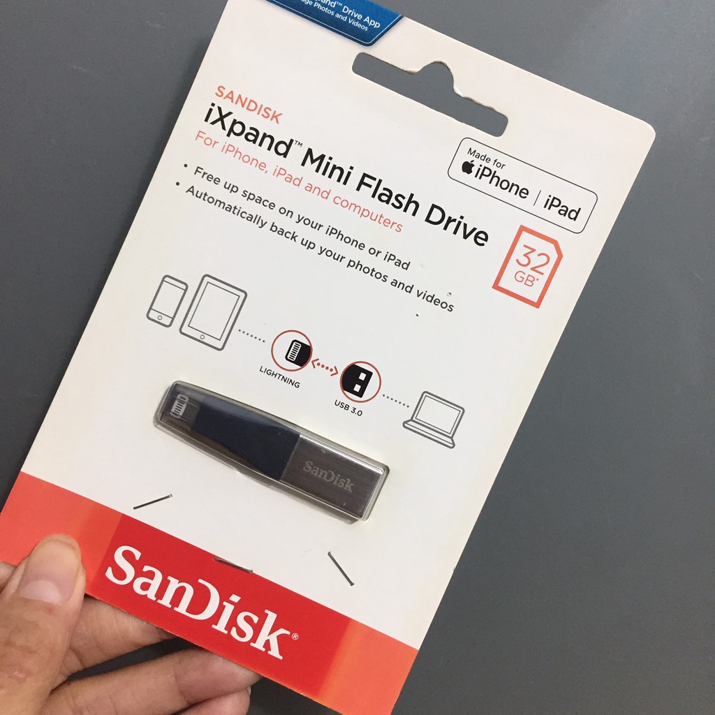 [Mã 55ELSALE1 giảm 7% đơn 300K] Usb 32GB + OTG lightning(MFi) SanDisk iXpand Mini SDIX40N