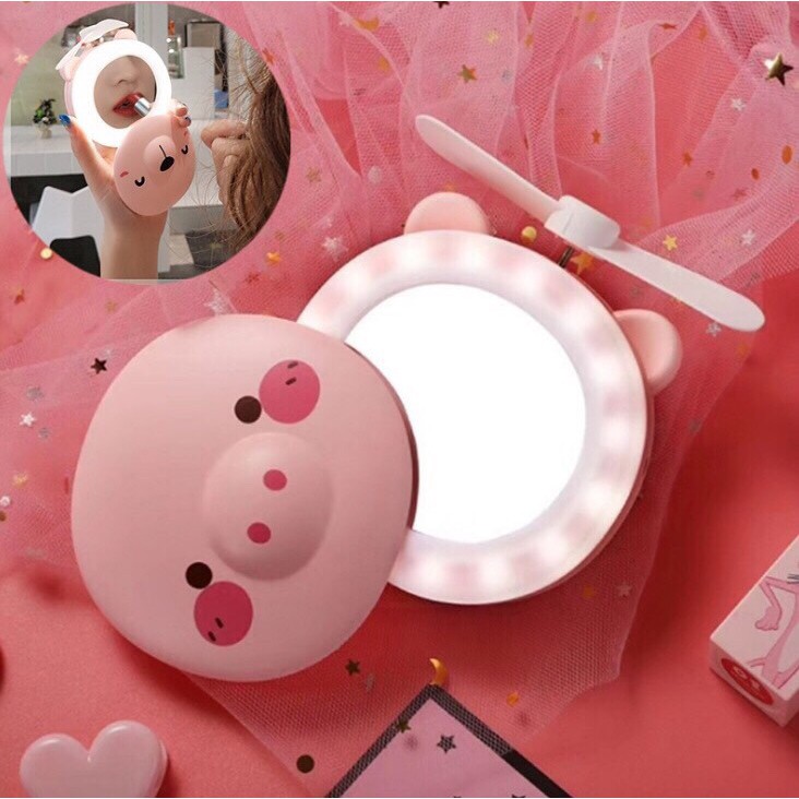 Quạt Mini Fan Để Bàn Điều Chỉnh 2 Tốc Độ Cực Mát Kiêm Đèn Ngủ, Quạt mát mini để bàn hình thú 3 IN 1 kèm đèn led và gương | BigBuy360 - bigbuy360.vn