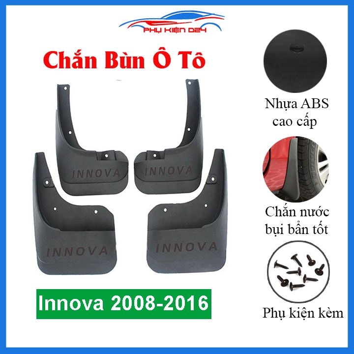 Bộ 4 chắn bùn chuẩn cho xe Innova 2008-2009-2010-2011-2012-2013-2014-2015-2016 (kèm bộ ốc)