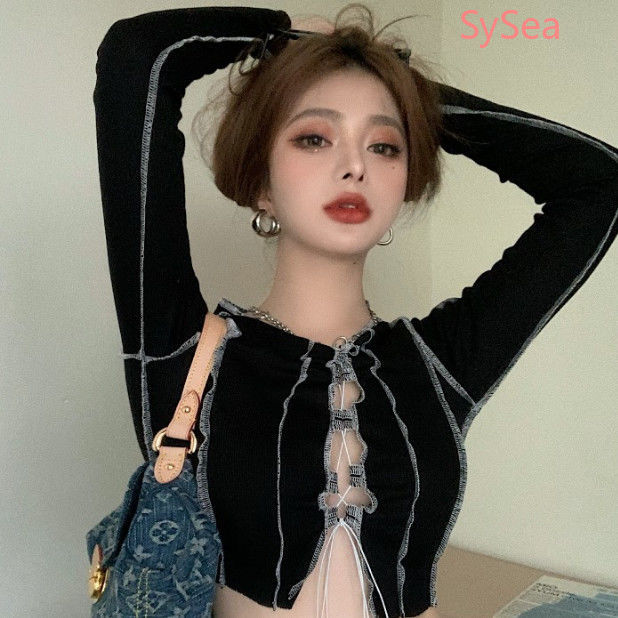 Áo croptop tay dài phong cách thời trang retro trẻ trung quyến rũ dành cho nữ
