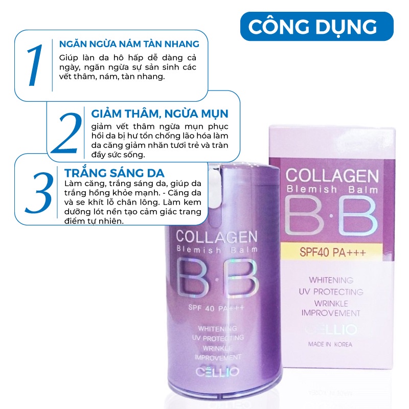 Kem Nền BB Collagen Cellio - Hàn Quốc - Chính Hãng - Kem Nền Cellio Collagen Blemish Balm BB Spf 40 Pa+++