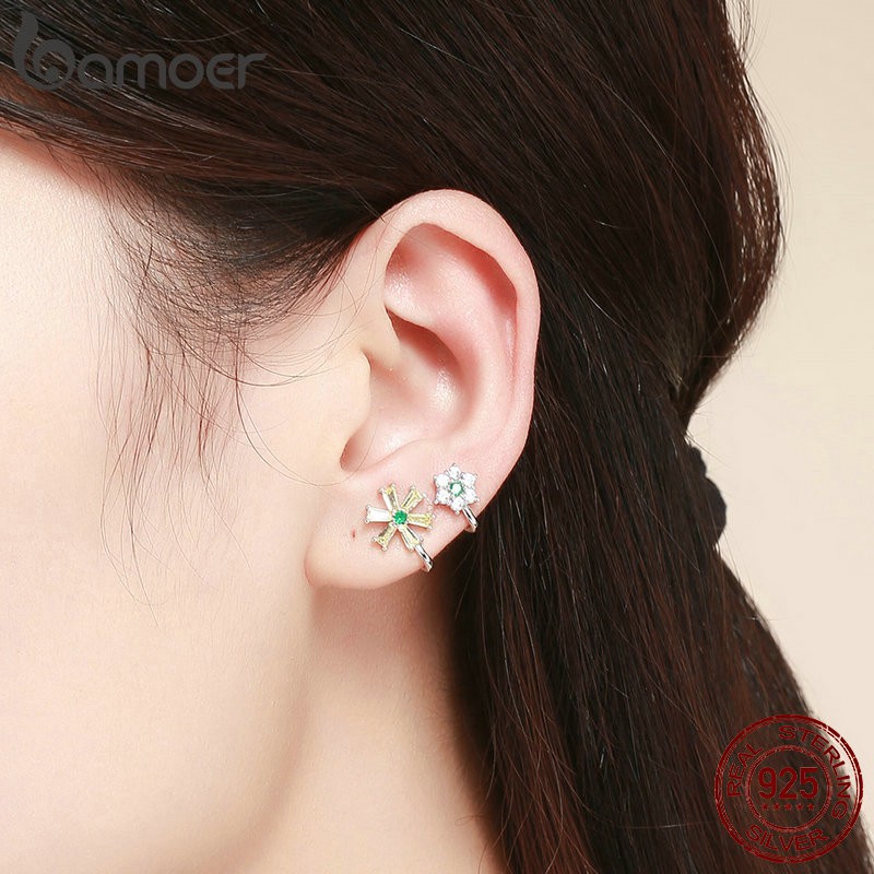 Khuyên tai Bamoer dạng kẹp làm từ bạc đính đá zircon trắng thời trang