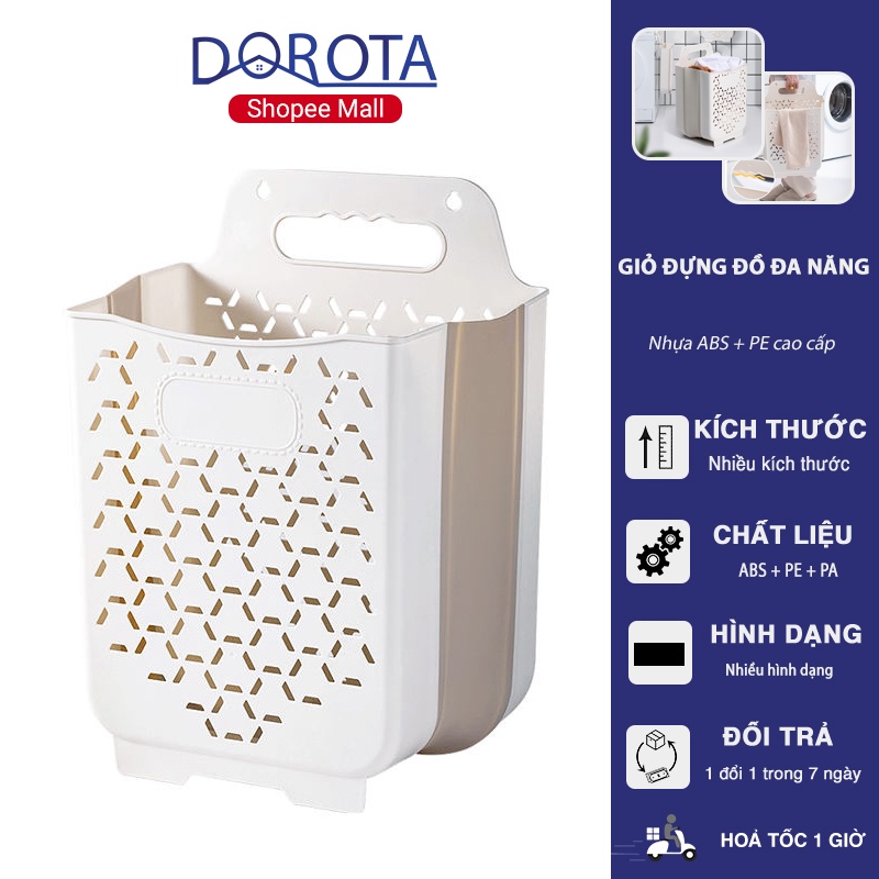 Giỏ đựng quần áo bẩn DOROTA treo đồ giặt đa năng gấp gọn có quai xách nhựa ABS cứng size lớn ATG1